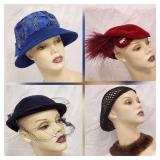 4 Vintage Fashion Hats Feathers Rhinestones Fur