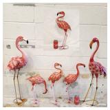 Flock of 6 Metal Outdoor Decor Flamingos