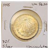 1945 Uncirculated Un Peso 72% Silcer Cap & Rays