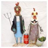 American Gothic Metal Sculpture Rooster & Chicken