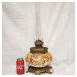 Stunner Antique Hand Painted Oil Lamp & Chimney