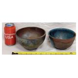2 Vintage Raku Signed Art Pottery Bowls