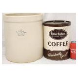 Antique-Vintage 4 Gal Salt Glazed Crock Coffee Can