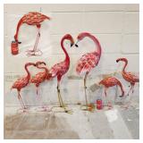 Flock of 7 Metal Outdoor Decor Flamingos