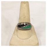 Black & Green Stone Native Signed Sterling Ring