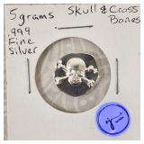.999 Fine Silver 5 Gram Skull & Bones Handpour