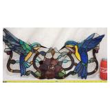 Vintage Stained Slag Glass Art Hummingbirds Birds