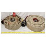 2 Vintage Fire Hoses & 3 Couplings