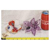(2) Handblown Glass Murano Purple Flower & Italian