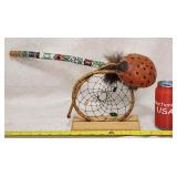 Rare Native Glass Beaded Spirit Stick Rattle Art