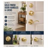 Lot of 3 Gold Finish Door Handles & Locks