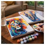 Lot of Paint By Number Lion & Elephant Canvas