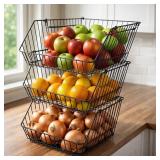 Luxunik 3 Tier Stackable Wire Baskets: Black