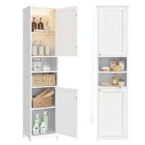 VASAGLE Tall Cabinet w/ Lights: White, 15.7'W