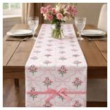 Pink Flowers & Bow Table Runner: 13x72'