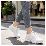 Women's Breathable Knit Mesh Sneakers: White, 9.5