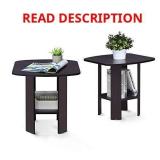 Furinno 2-Tier Side Table Set of 2: Dk Walnut