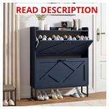 Nicetree 2 Flip Drawer Shoe Cabinet: Navy Blue