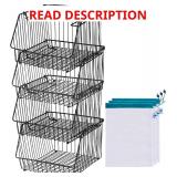 4-Tier Wire Baskets 11.8x11.8x7.9' Stackable