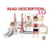 BIERUM 6-in-1 Toddler Slide & Swing Set: Pink