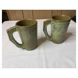 2 mugs Mayan Aztec Prairie Green Frankoma Grand