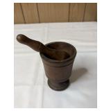 Beautiful Antique Turned Wooden Mortar And Pestle