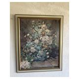 Vtg framed floral print 18x34