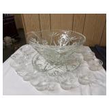 Vtg glass punch bowl & 10 cups