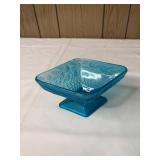 Vintage blue pressed glass compote 5x6x3