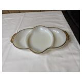 Fire King Milk Glass Relish Dish Gold Trimmed 3