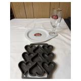 Stella Artois glass & plate & cast iron heart
