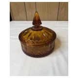 Vintage Amber Glass Princess Pattern Trinket Box