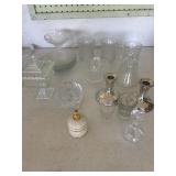 Candlesticks, glass dish, cups, miscellaneous