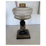 Antique hand painted oil lamp 11' tall