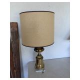 Vtg brass marble base lamp w/shade 28' tall