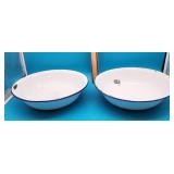 Two White Enamel Bowls