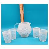 Hobnail Glass Pitcher and Cups