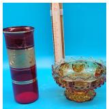 Ruby Glass Vase and Bowl