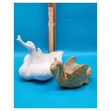 24K Gold painted Swan Vase, White Swan Vase