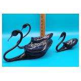 Black Amethyst Glass Swan Bowls
