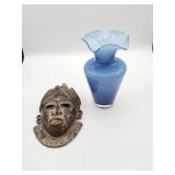 Blue Glass Vase and Metal Mask