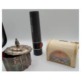 Metal Box, Leather Bank, Flashlight