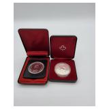 Royal Canadian Mint silver proof dollars in cases