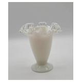White Glass Vase with Ruffled Rim