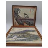 Hokusai framed prints two pieces
