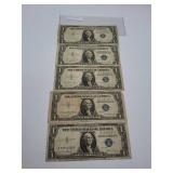 5 U.S. Silver Certificates 1935 D, E, F, G, H