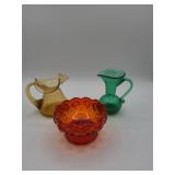 Amber and green crackle glass pitchers