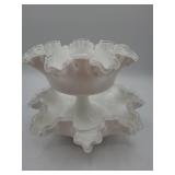 Fenton milk glass ruffled bowl and underplate