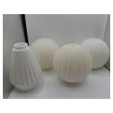 4 ribbed white glass lamp shades