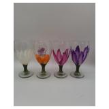 4 hand painted floral wine glasses